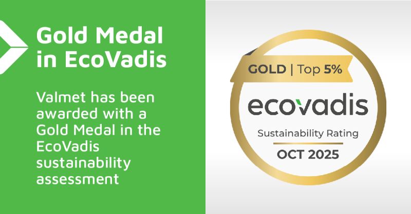 Valmet awarded with a Gold Medal in the EcoVadis sustainability assessment